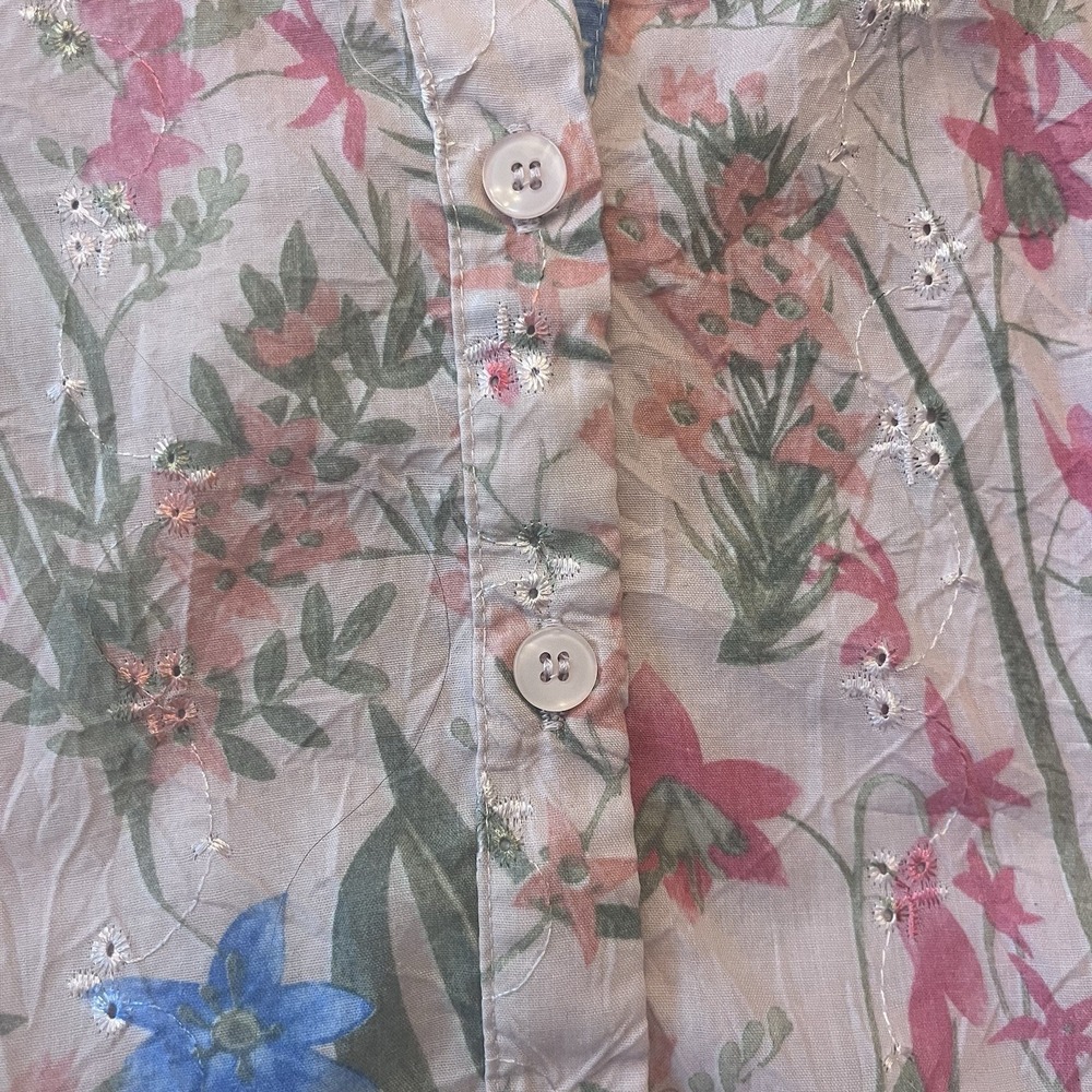 Lee Shirt Women's Summer Button Up Blouse Top Pink Floral Cottage Core 2X
